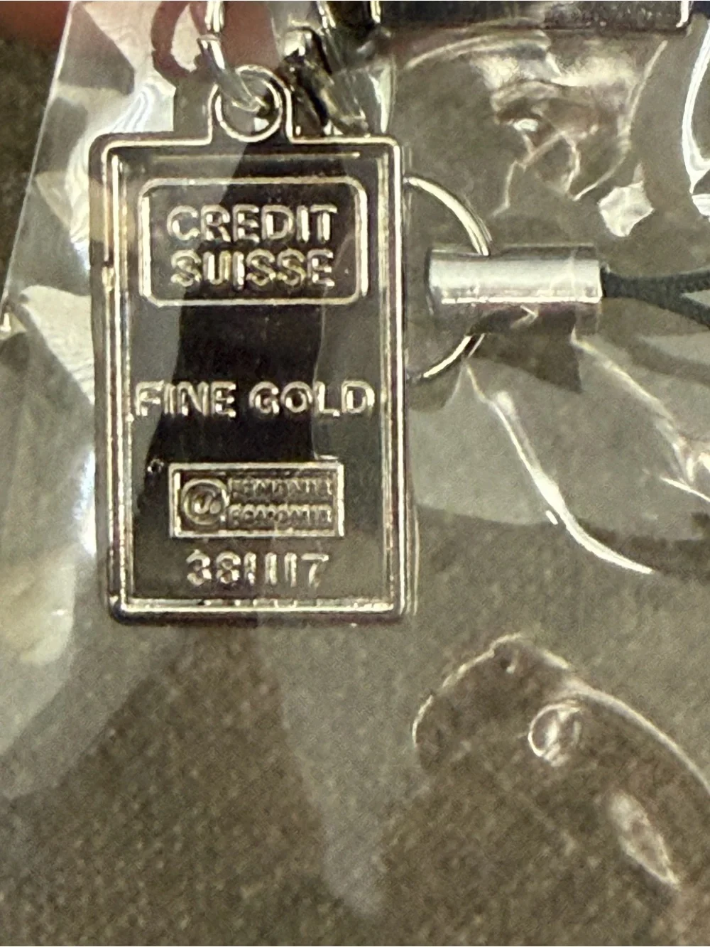 Credit Suisse Fine Gold Bar Style Charm Blue Rhinestone Wrist Strap